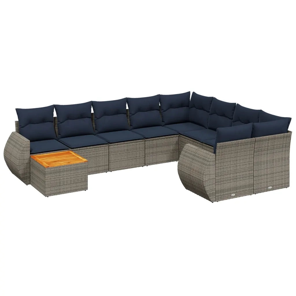 Set Divani da Giardino 10 pz con Cuscini Grigio in Polyrattan 3225172