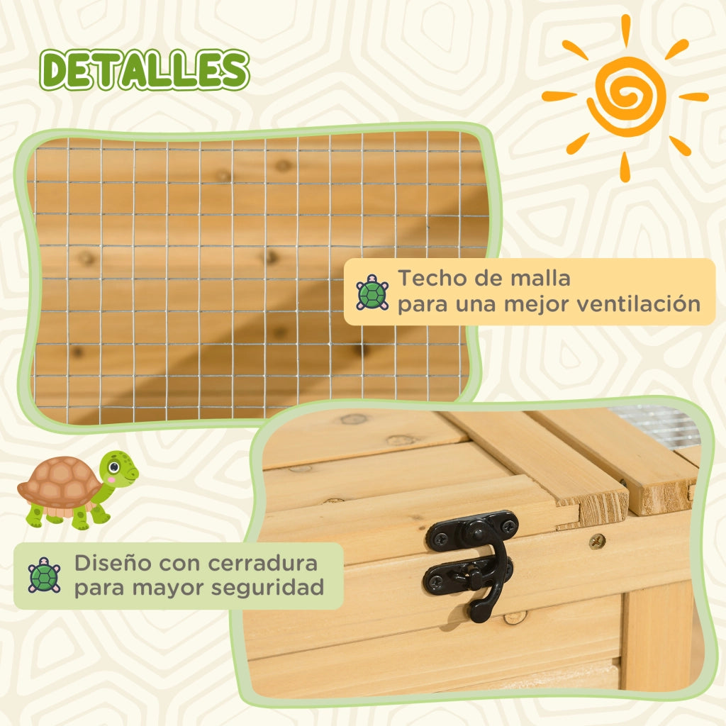 Casetta per Tartarughe in Legno con Tetto a Rete e Pannelli Laterali Trasparenti Estraibili ¨C zephmum ¨C 91x60.5x32 cm Naturale