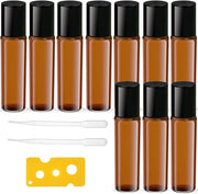 Roll-on Flaconcini di Vetro 10 Pezzi 10ml Marrone - Navighiabile per Oli e Cosmetici - Oli di Massaggio - Oli Essenziali Aromatizzati