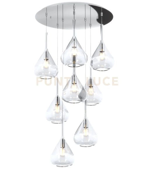 SOSPENSIONE CROMO 8 LUCI TONDA VETRI TRASPARENTE 1177CR-S8 T-TR