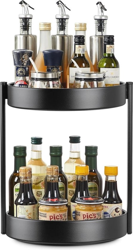 Organizzatore a 2 Livelli per Cucina - 25,8 cm - Nero - Ideale per Frigorifero, Bagno e Sala da Pranzo