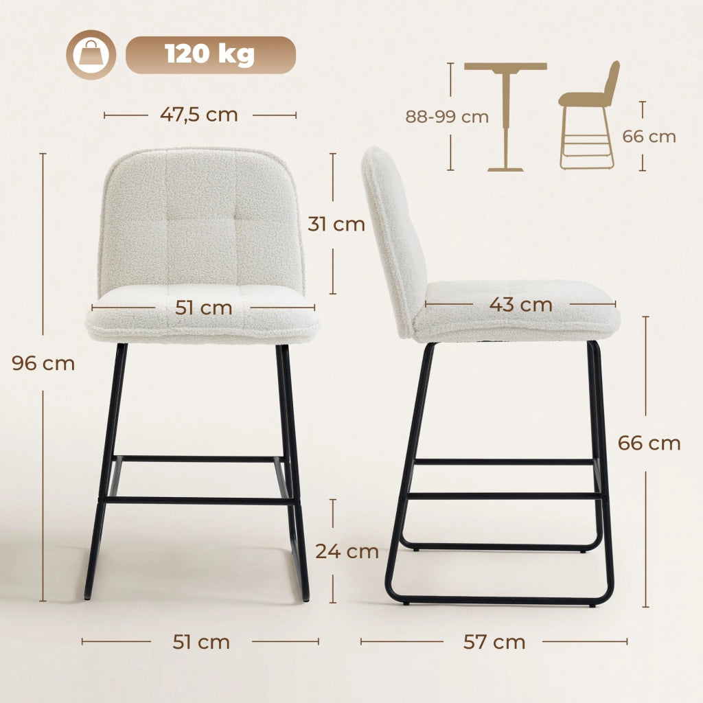 Sgabelli da Bar Set 2 Pezzi ¨C Xylo ¨C Tessuto Bouclette Crema Seduta Extra-Large 66H cm