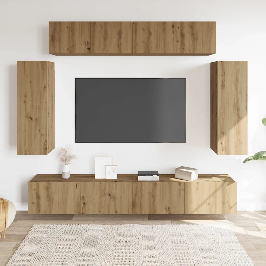 Set Mobile TV 6 pz Montato a Parete Rovere in Legno Multistrato