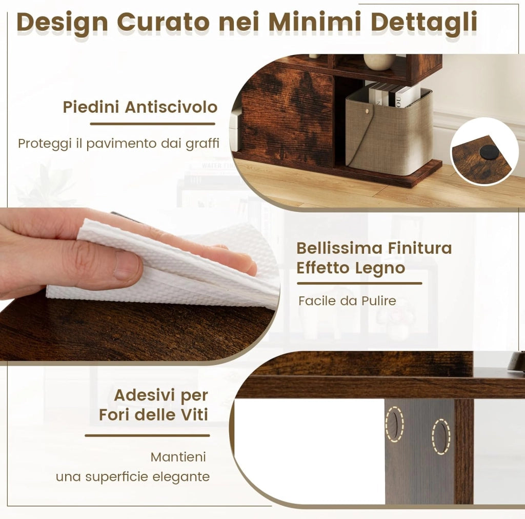Libreria in Legno, 5 Livelli con Ante, Scaffale Multifunzionale a Forma di Scala, Ideale per Soggiorno Studio Ufficio, 120x19,5x109cm (Marrone)