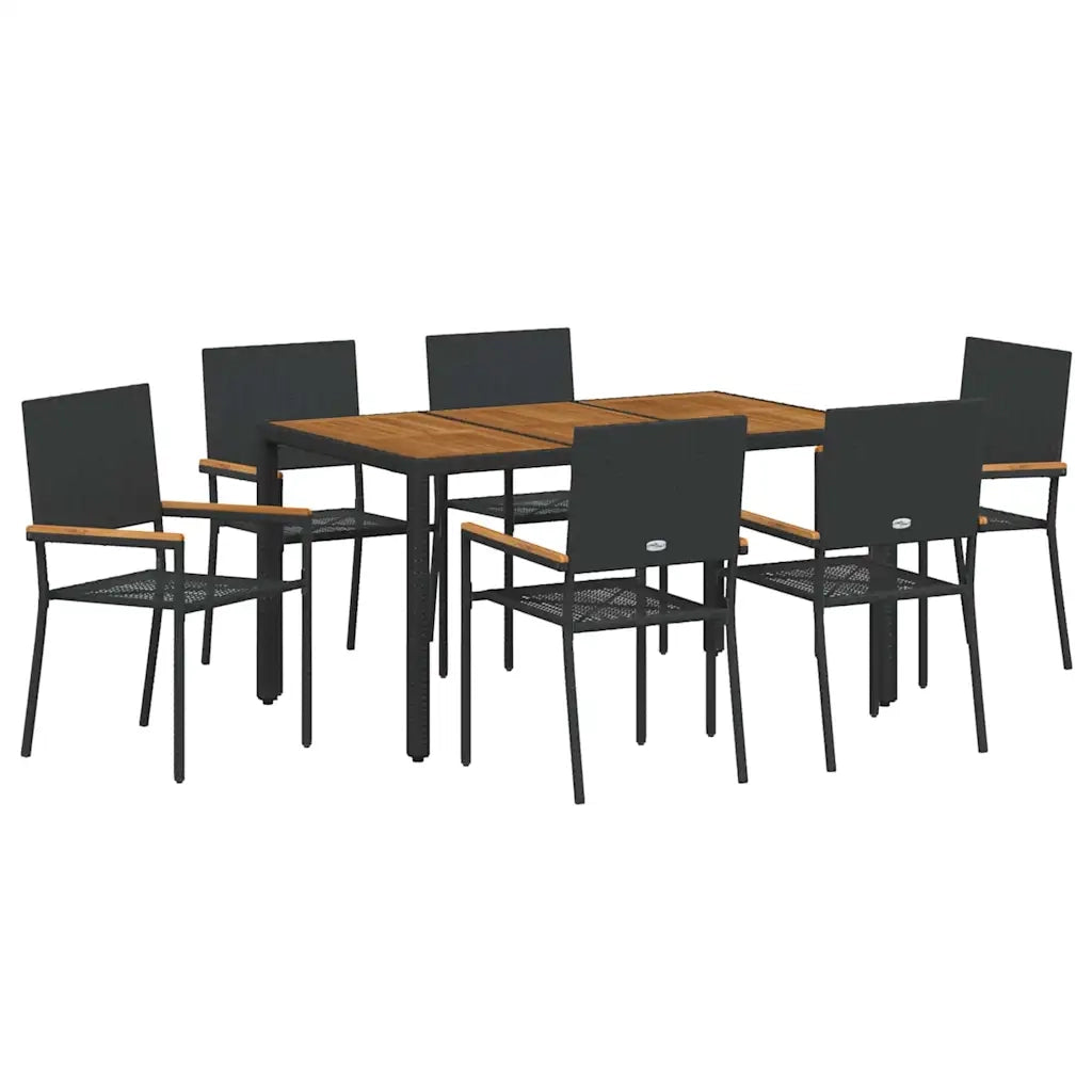 Set da Pranzo per Giardino 7 pcs Nero polyrattan 3365408