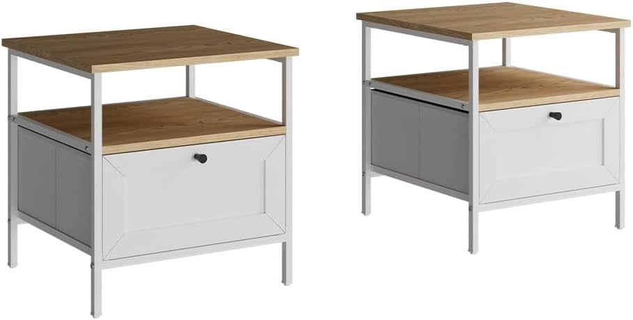 Comodino Lunis, Bianco, 45 x 47 cm Set di 2