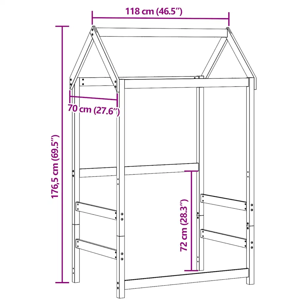 Tetto Letto Bambini Bianco 118x70x176,5 cm Legno Massello Pino