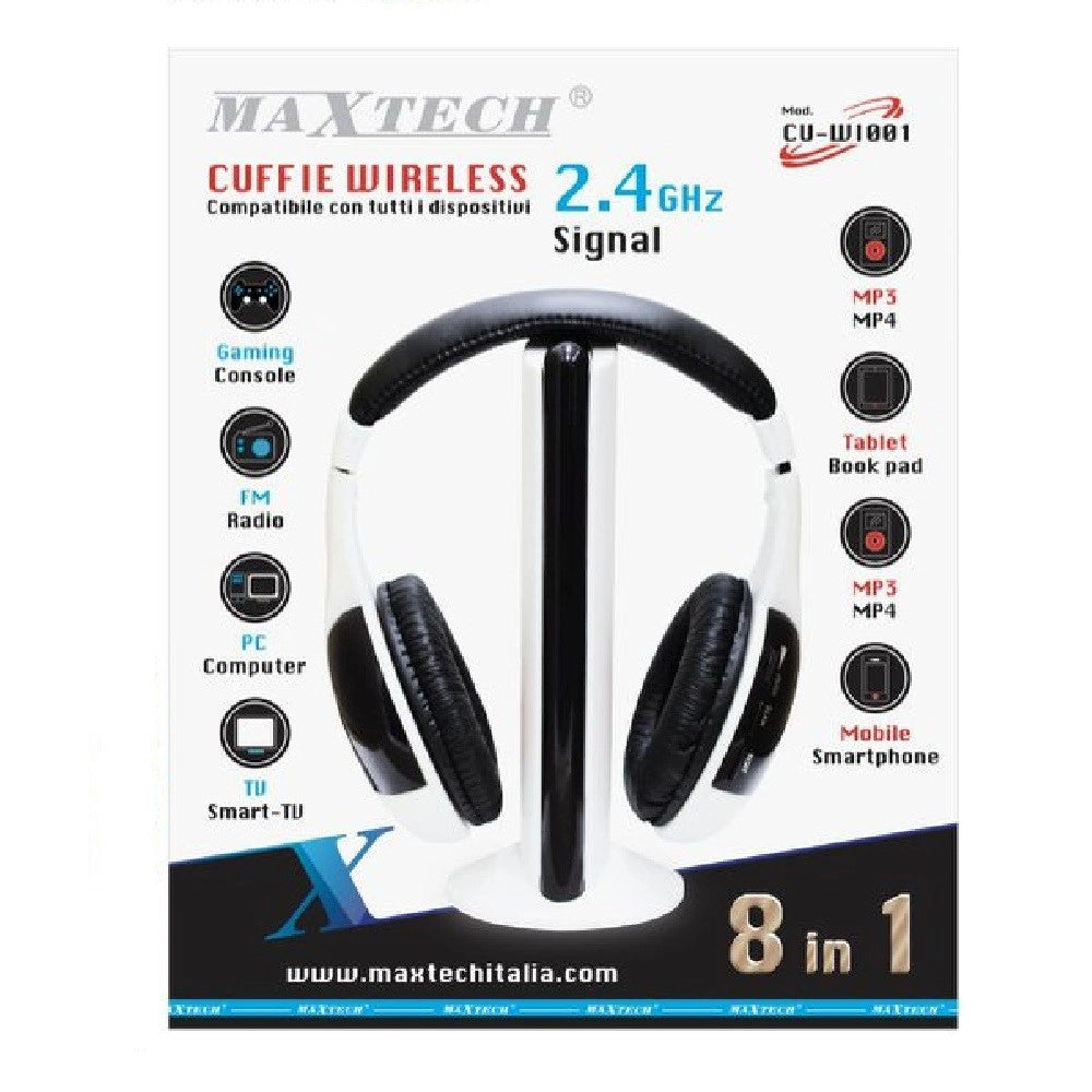 Trade Shop - Cuffie Wifi Wireless Per Tv Pc Mp3 Senza Fili Con Radio Fm Musica Stereo Maxtech Cu-wi001 -