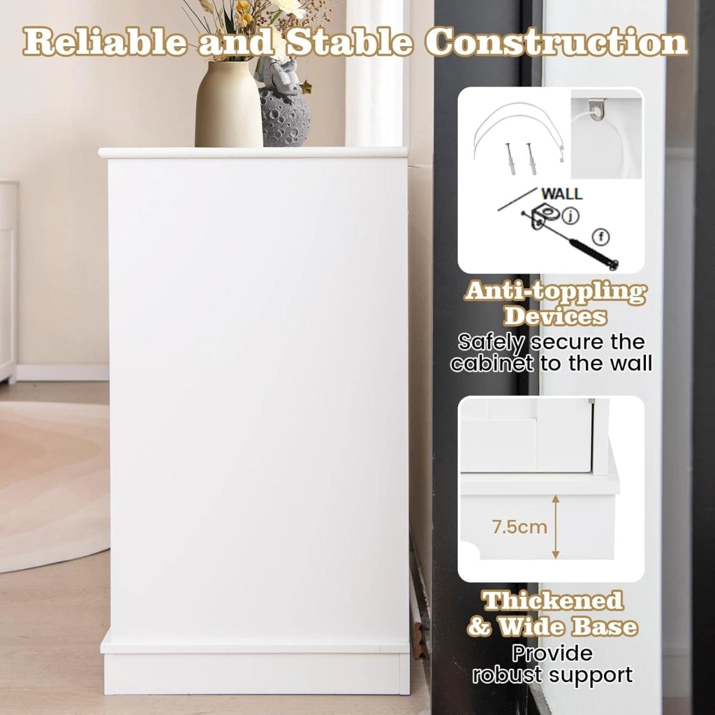 Maison de Toilette Chat, Mobile per Lettiera per Gatti con 2 Cassetti, 3 Ante e Ingresso Laterale e Dispositivo Anti-Rovesciamento, per Interni, 100 X 45 X 80 CM, Bianco