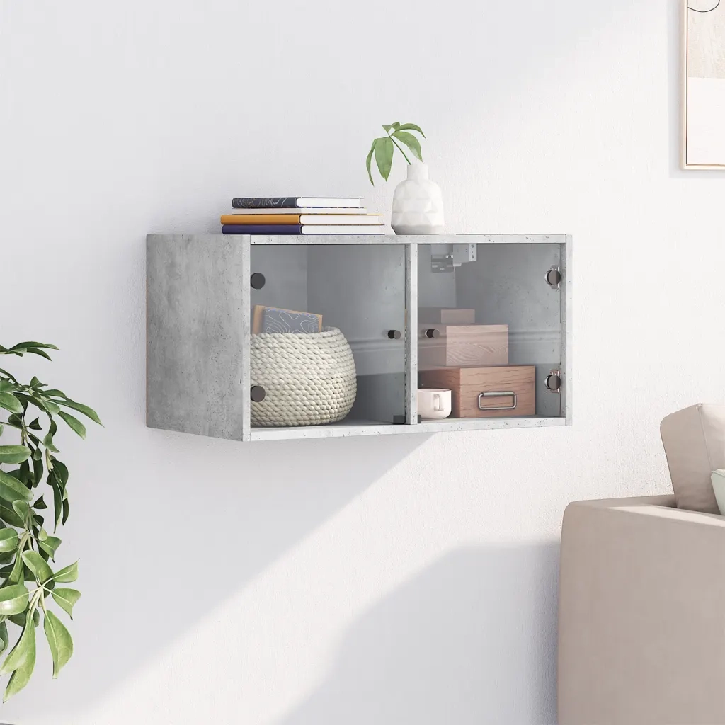 Armadietto a Muro | Mobile a Muro con Ante in Vetro Grigio Cemento 68,5x37x35 cm