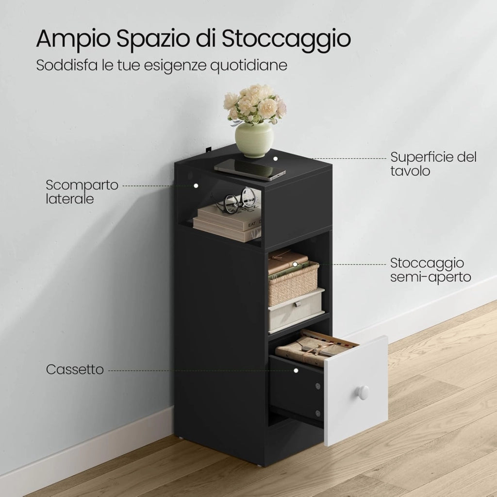 Set di 2 Comodino Stretto, Comodino con 2 Scomparti a Giorno e Cassetto, Tavolino da Notte 25x30x66cm, Mobile Salvaspazio per Camera da Letto, Soggiorno, in Truciolato, Rovere, 0010CTG-2