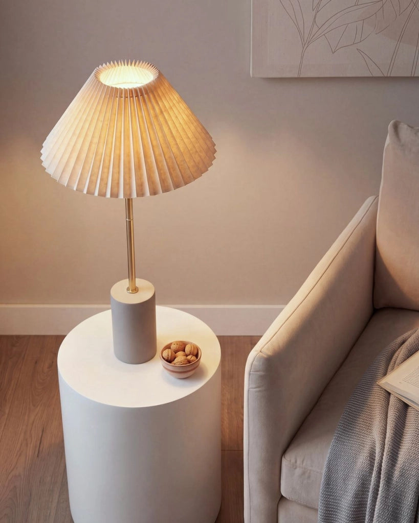Lampada da comodino con paralume in lino beige Base in metallo e cemento 68 cm Stile moderno Soggiorno Camera da letto