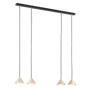 Lampada a sospensione ELIT con diffusori conici oro e struttura nera