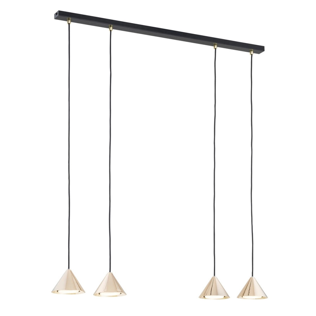 Lampada a sospensione ELIT con diffusori conici oro e struttura nera