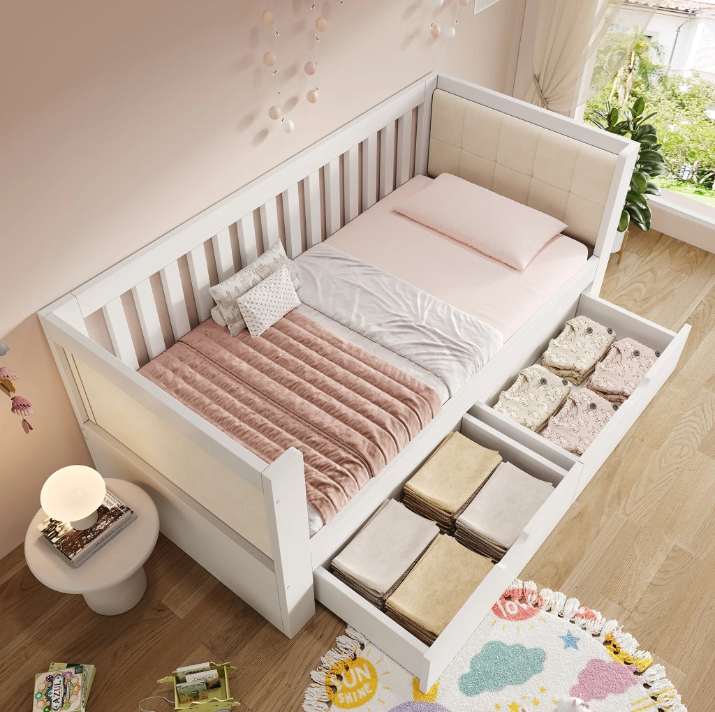 Lettino in legno con cassetti 90x190 cm bianco
