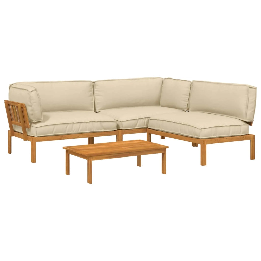 Set di divani con cuscino 4 pcs Beige Legno di Acacia Massello 3418557