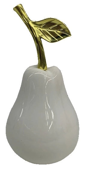 Decorazione Casa Ufficio Pera in Ceramica Bianco Lucido e Oro 27 cm