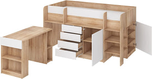 LETTO MOBILE CASSETTIERA CON SCRITTOIO SMILE P 204x 112x112cm LATO DESTRO ROVERE BIANCO