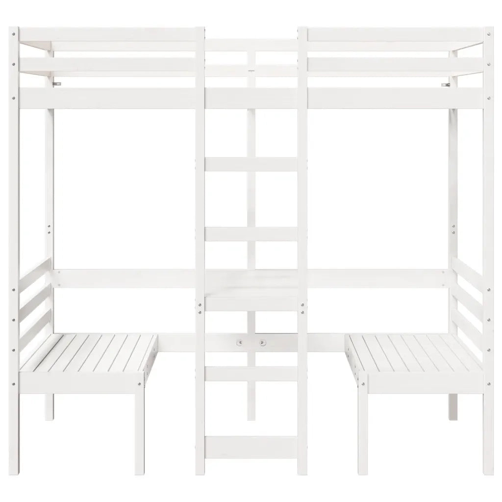 Giroletto Soppalco con Scrivania e Sedie-Struttura Letto Bianco 80x200cm Pino