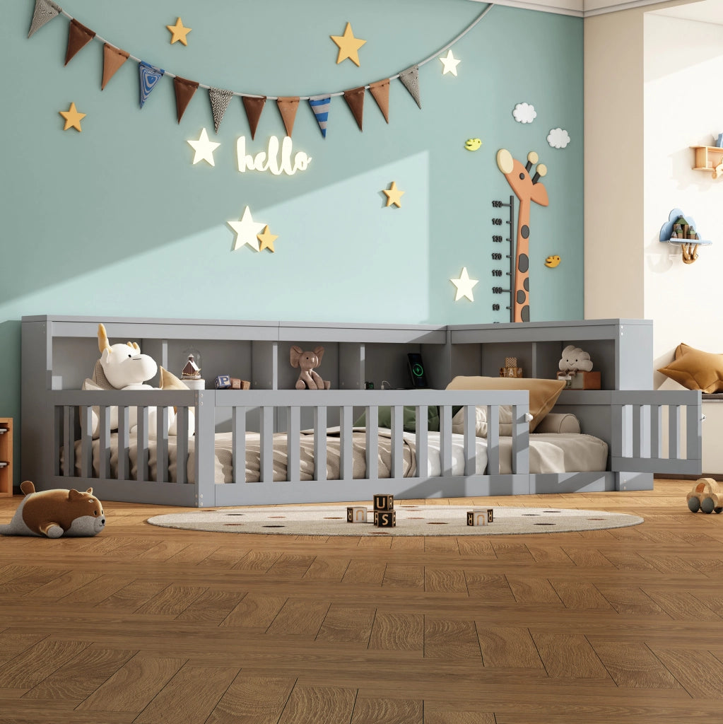 Letto singolo 90x200 cm con USB, presa e vano contenitore grigio