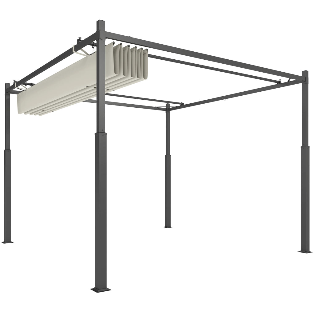 Pergola da giardino 3x3 m con tetto retrattile ¨C zephmum ¨C crema, metallo