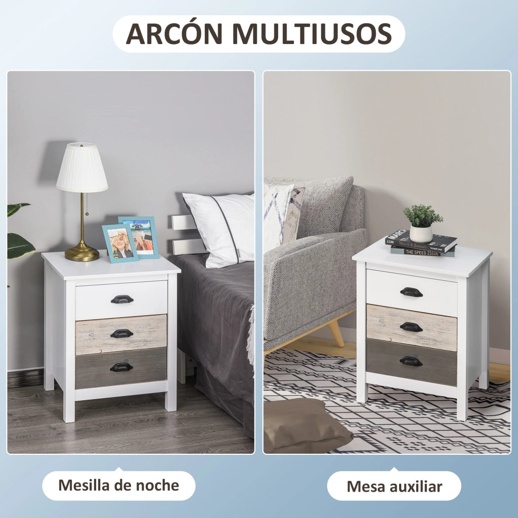 Comodino con 3 Cassetti ¨C Zephmum ¨C Bianco 50x38x65 cm