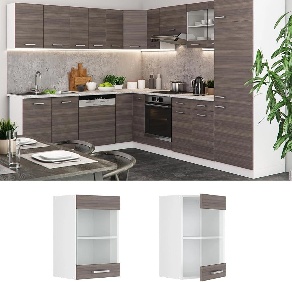 Mobile da cucina in vetro R-Line, Grigio nobile, 40 cm, per la libera combinazione all'interno di sistemi cucina modulari
