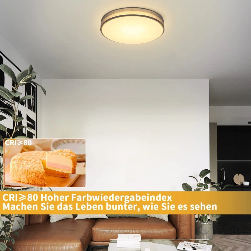 ZMH Lampada da soffitto plafoniera LED moderna paralume rotondo tessuto 30cm