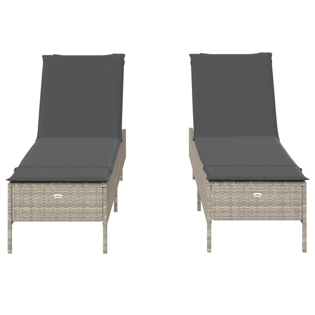 Lettino Prendisole | Sdraio da giardino | Lettino da sole 2 pz con Cuscini Grigio Chiaro in Polyrattan