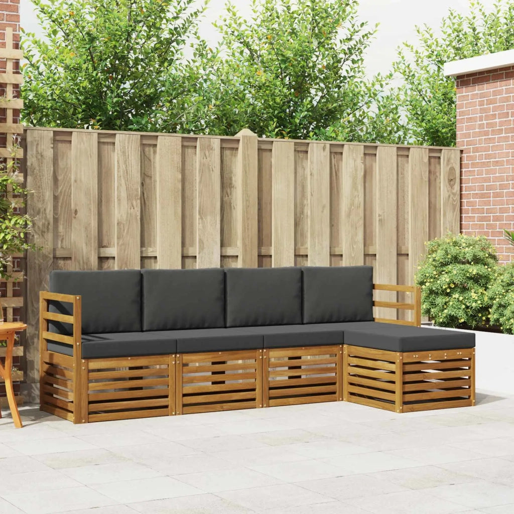 Set divani 5 pcs Naturale e Antracite Legno di Acacia Massello 3374632