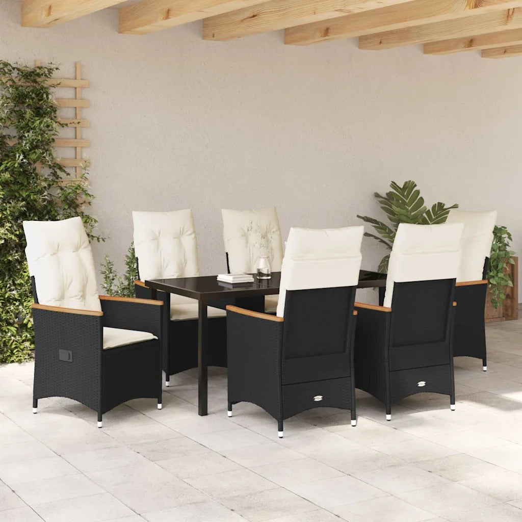 Set da Pranzo per Giardino con cuscino 7 pcs Nero polyrattan 3379608