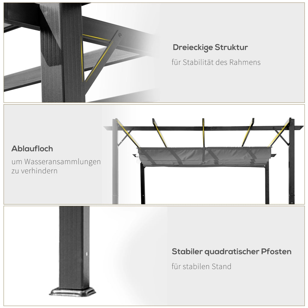 Padiglione Pergola Patio Roof con Tetto Scorrevole Giardino Alluminio Grigio Carbone + Grigio Scuro 3x3x2.23m