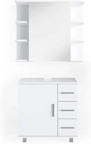 Set mobili bagno Ilias, Bianco, 60 cm, composto da specchio da bagno e mobile sottolavabo