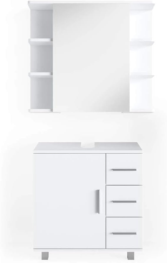 Set mobili bagno Ilias, Bianco, 60 cm, composto da specchio da bagno e mobile sottolavabo