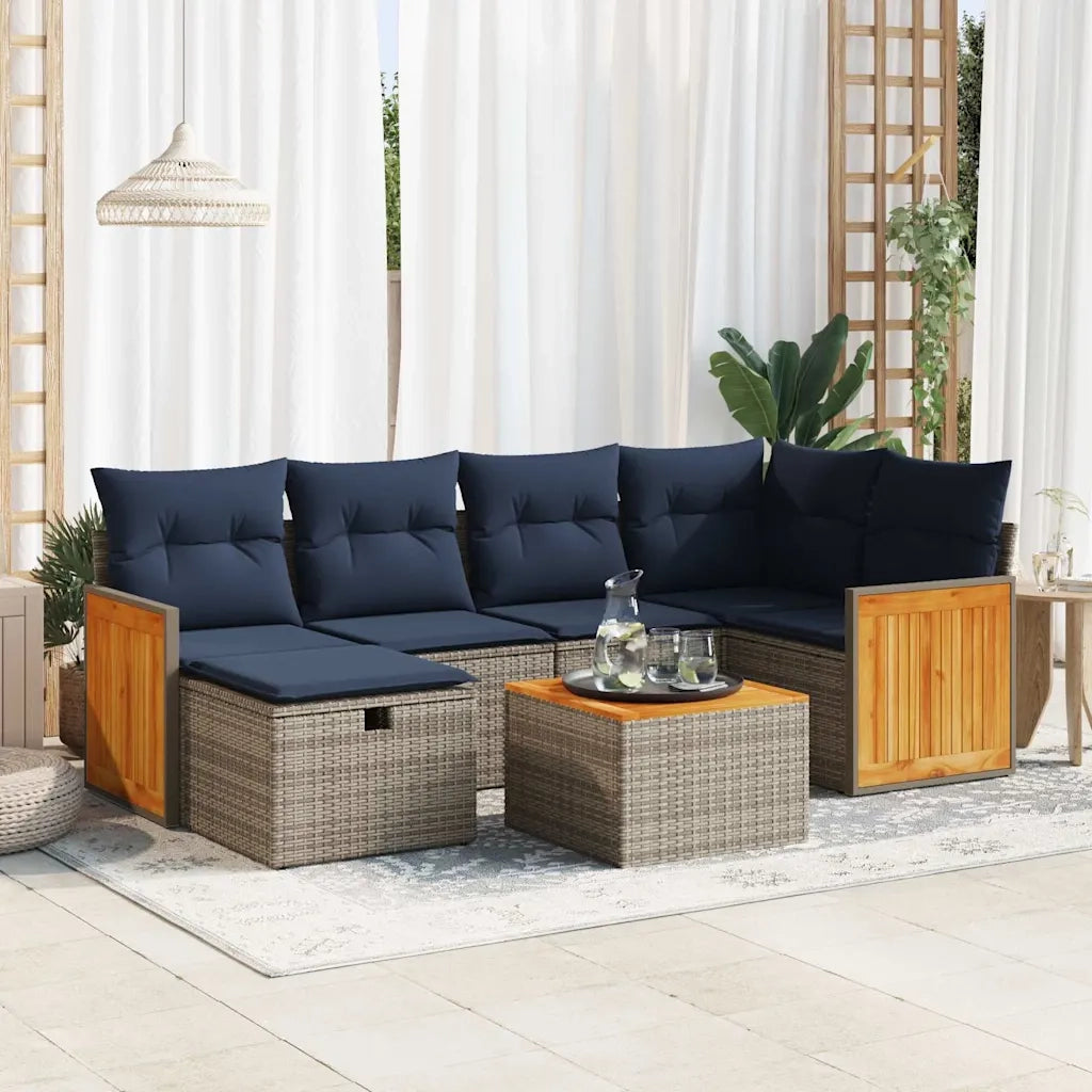 Set Divani da Giardino 7 pz con Cuscini Grigio in Polyrattan