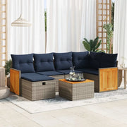 Set Divani da Giardino 7 pz con Cuscini Grigio in Polyrattan