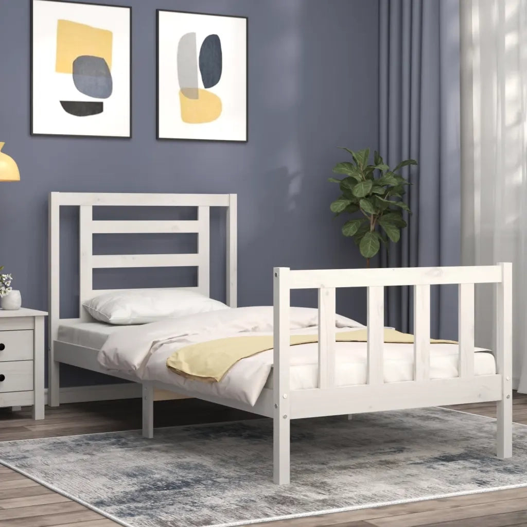 Giroletto con Testiera-Struttura Letto con testiera Bianco Single in Legno Massello 890725