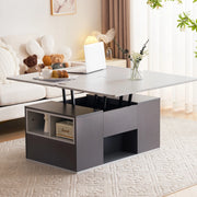 Tavolino basso sollevabile 2 in 1 con 2 cassetti e vani aperti, per soggiorno, in truciolato grigio, 100 × 51 × 47 cm