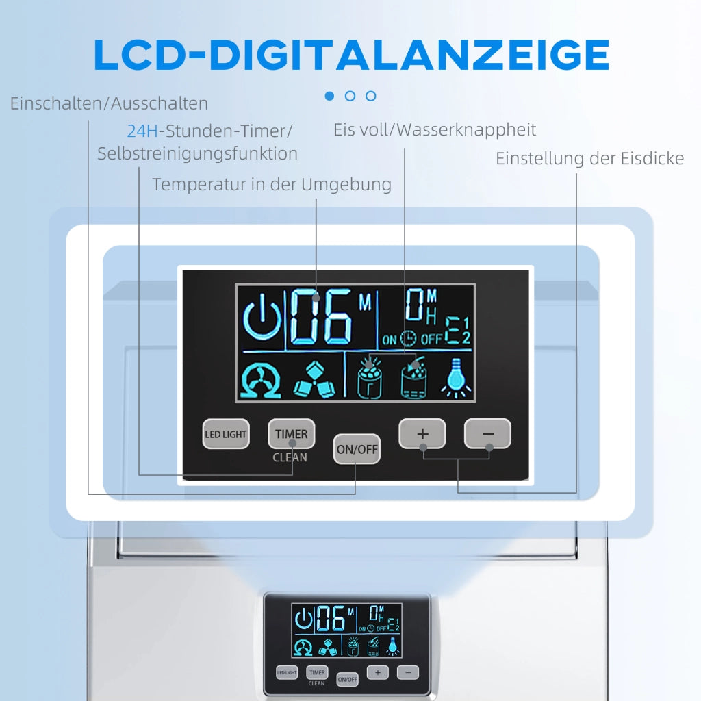 Macchina per cubetti di ghiaccio commerciale ¨C zephmum ¨C LED, display, paletta, argento