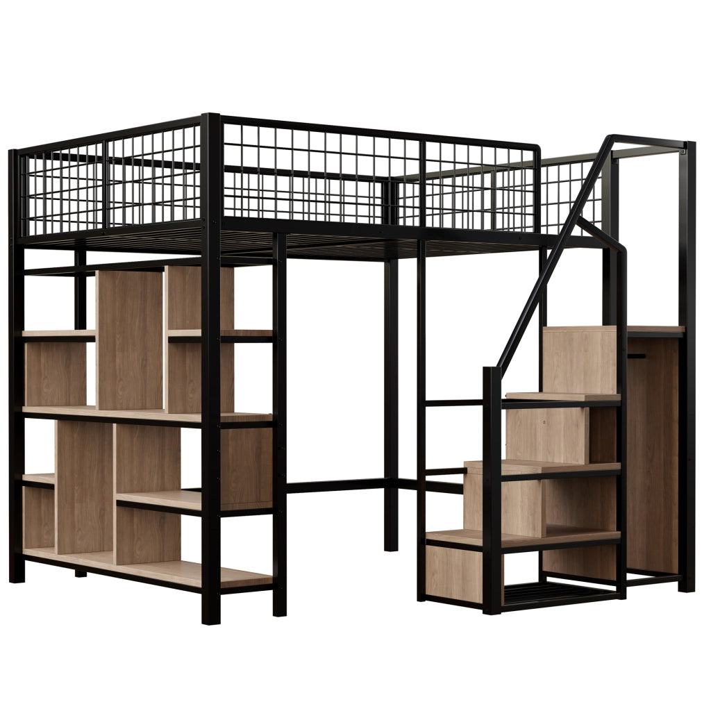 Letto a soppalco 140x200 cm con scala contenitore nero
