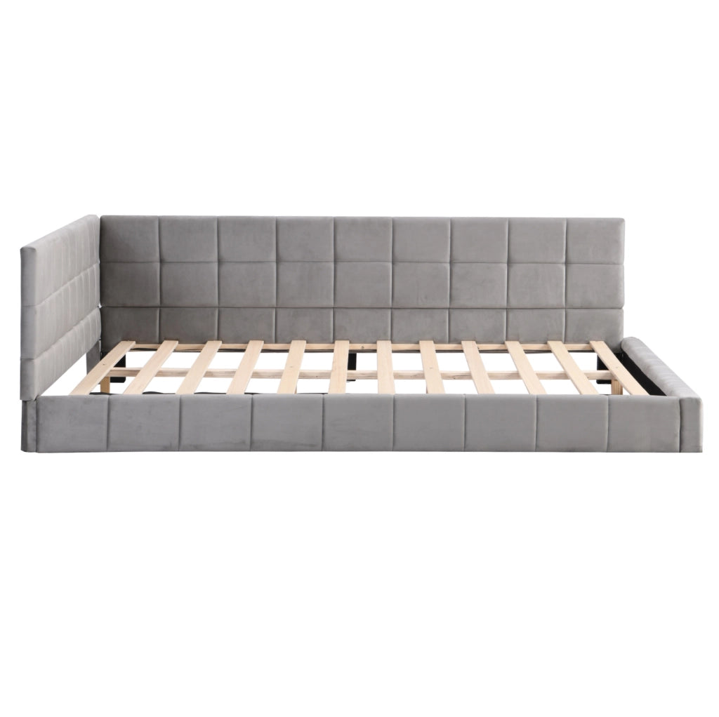 Letto da giorno in stile Mid-Century Modern con rete a doghe; 140x200 cm; grigio