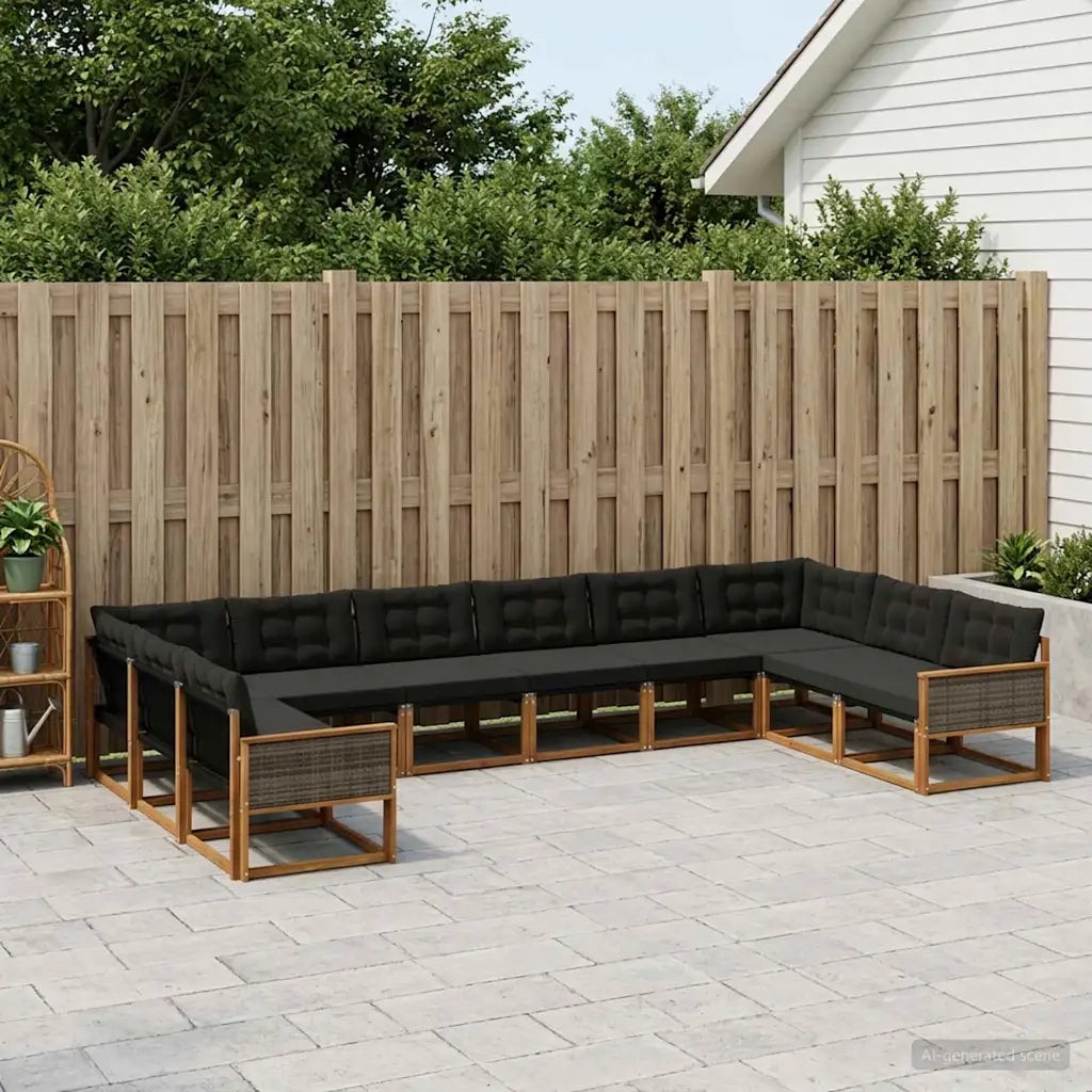Set di divani da esterno con cuscino 11 pcs Naturale e Nero 3381724