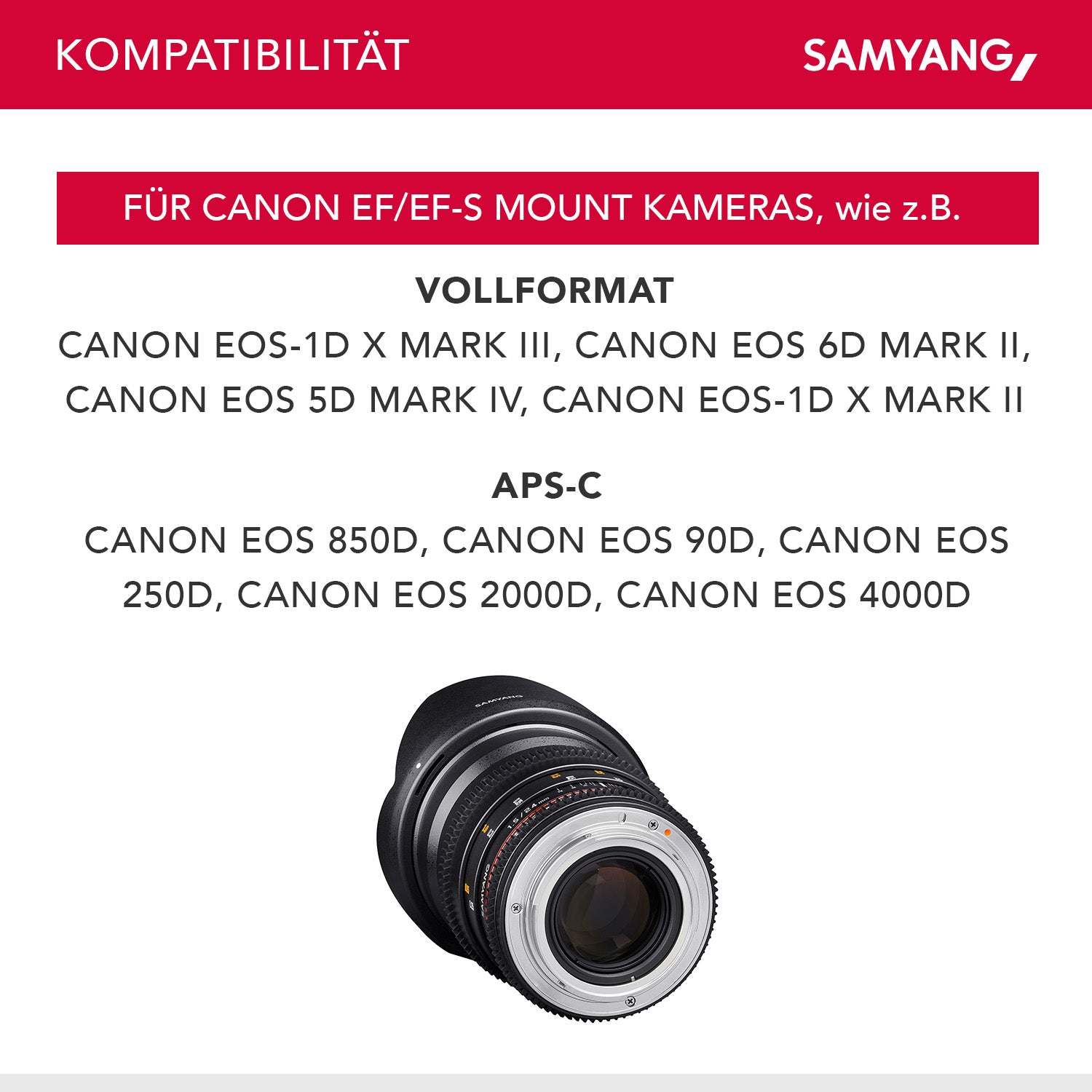 24/1.5 Lens Video DSLR II Canon EF obiettivo video a fuoco manuale 0.8 Gear, grandangolo nero
