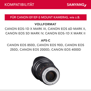 24/1.5 Lens Video DSLR II Canon EF obiettivo video a fuoco manuale 0.8 Gear, grandangolo nero