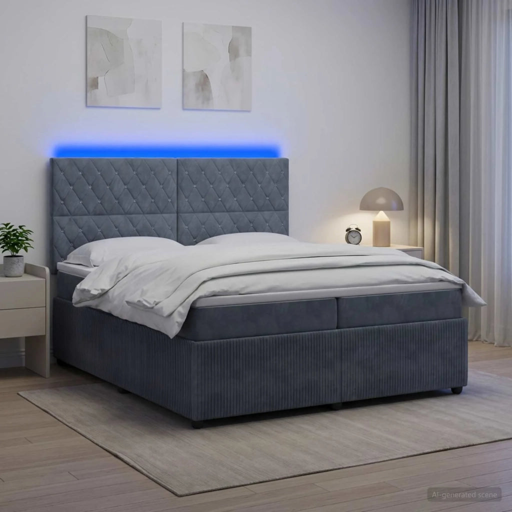 Letto Box Spring LED con Materasso Grigio Scuro 200 x 200 cm 3456132