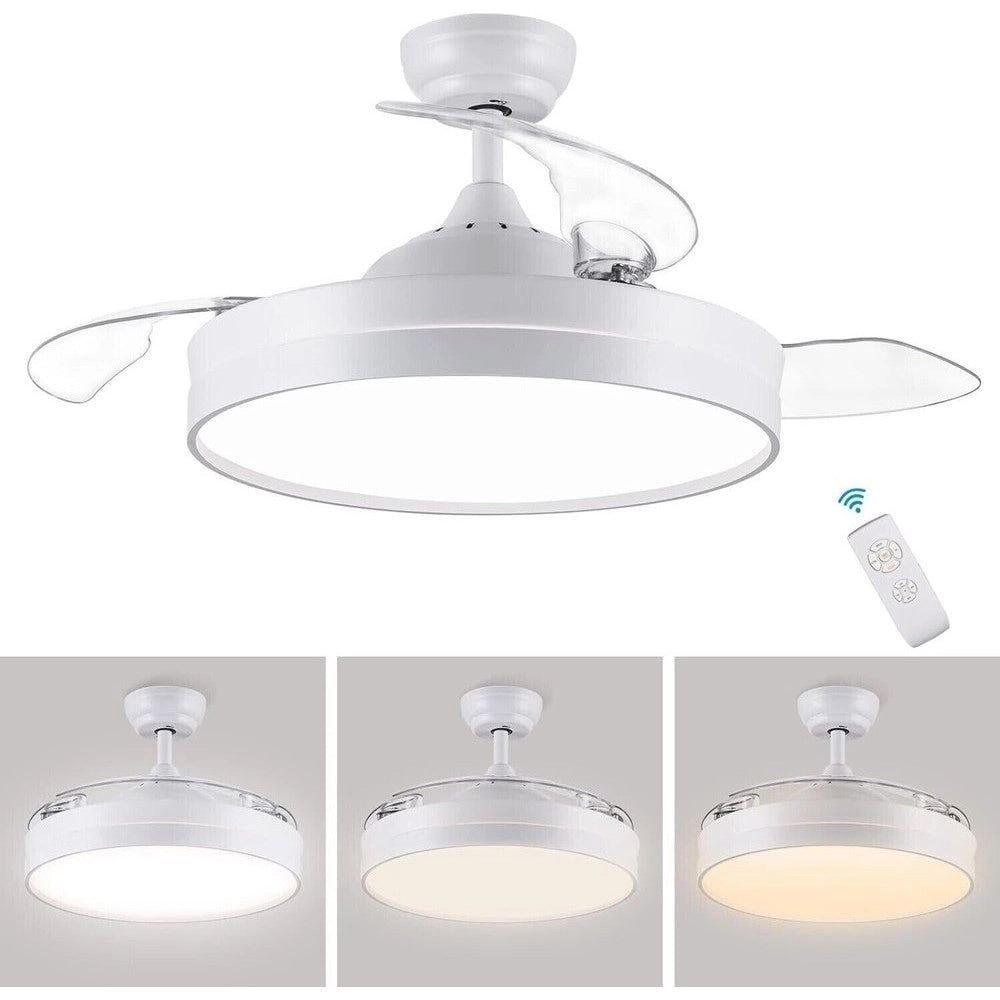 Trade Shop - Plafoniera Moderna Led Con Ventilatore Soffitto Cambia 3 Luci Telecomando F7189 -