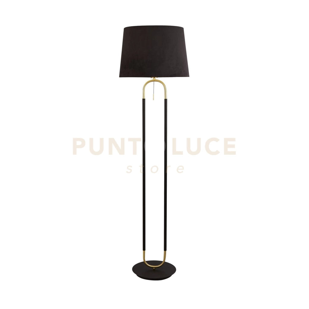 Lampada da terra Jazz - Nero opaco, ottone satinato e paralume nero
