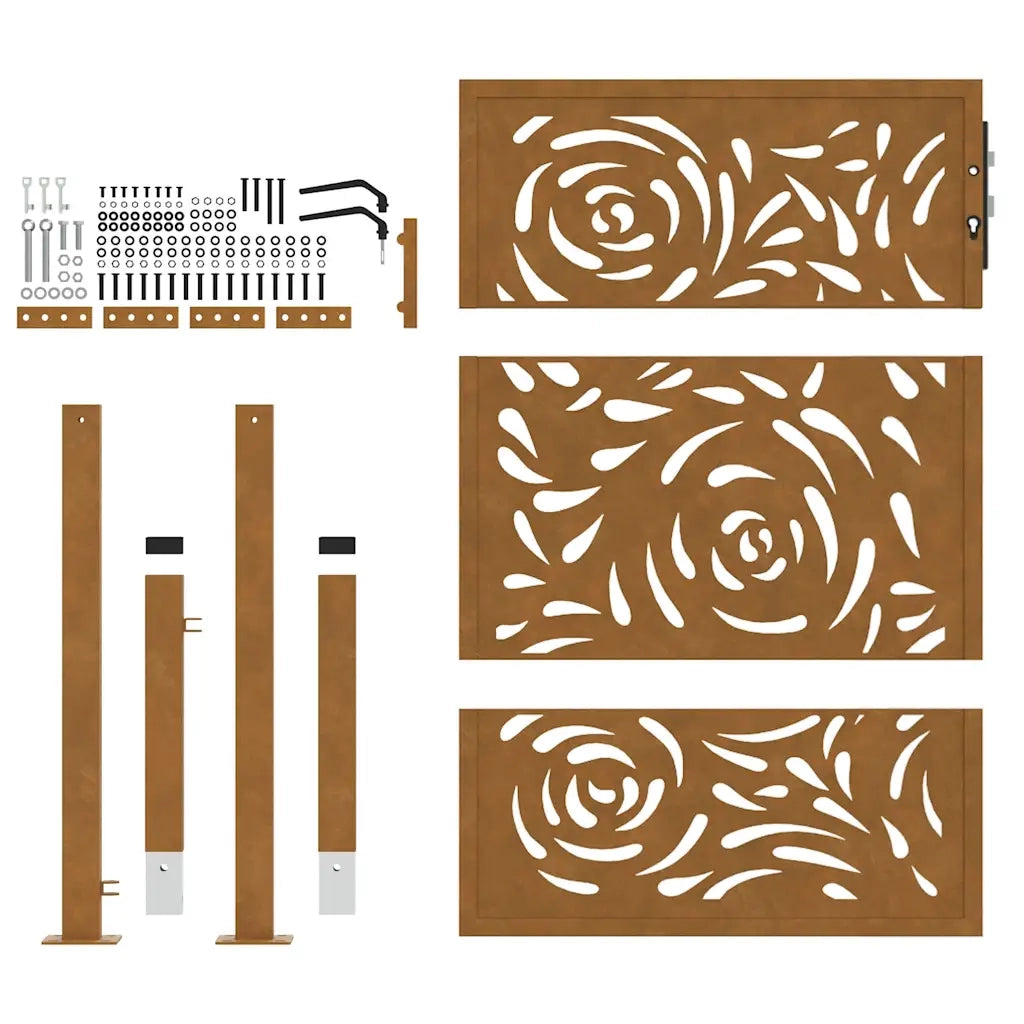 Cancello da giardino 100x125 cm in acciaio corten con design a fiamma 4100995