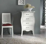 cassettiera sagomata 4 cassetti in legno Shabby chic bianco