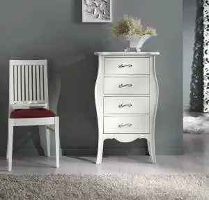 cassettiera sagomata 4 cassetti in legno Shabby chic bianco